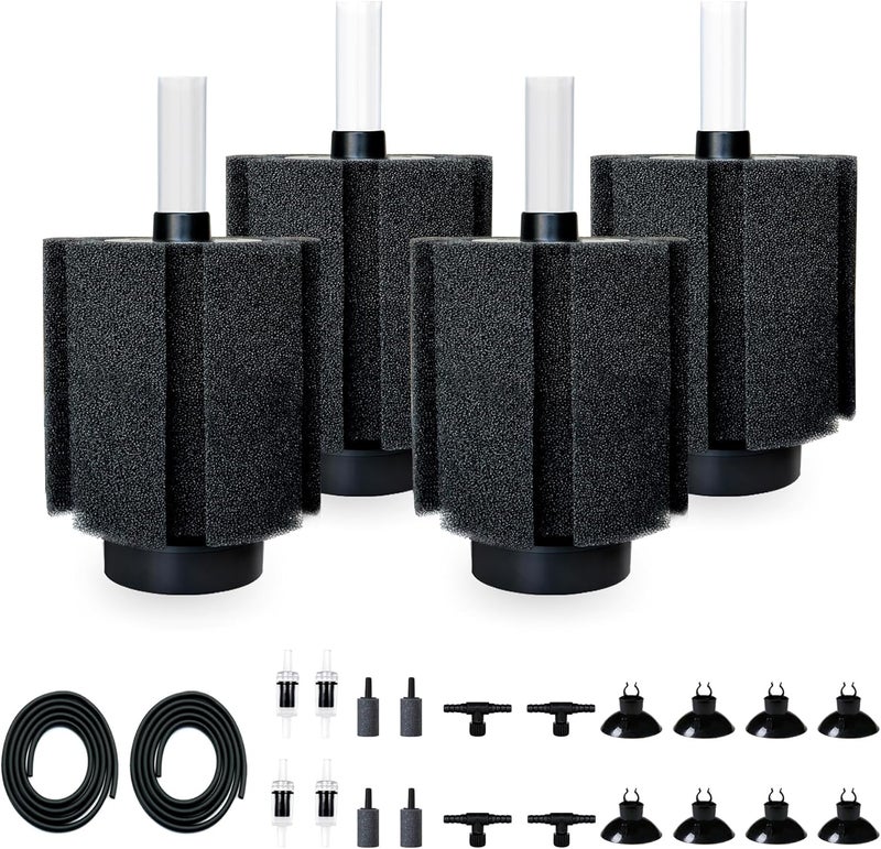 DVHEY 4 Pack 70-80 Gal Aquarium Sponge Filter with Air Stone and Ceramic Filter Media Quiet Fish Tank Filters for Breeding Fry Betta Shrimp Fish Tank with Accessories - Image 1